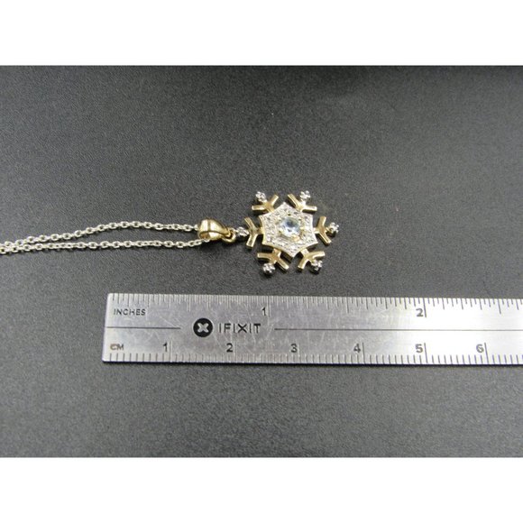 18" Sterling Silver Round Topaz & Diamond Snowflake Necklace Vintage Minimalist - Picture 6 of 7